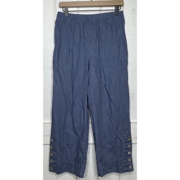 John Mark Blue Wide Leg Linen Pants Coastal Lagenlook Beachy Nautical Vacation S - Picture 1 of 6